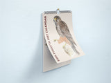 A spiral-bound 2027 Erin Forest Calendar featuring a detailed illustration of a brown falcon perched on a branch, displayed against a light blue textured wall.