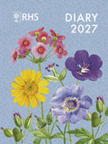 RHS 2027 diary cover with colorful flowers on a blue background