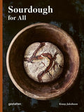 Book cover of 'Sourdough for All' with a wooden bowl and bread.