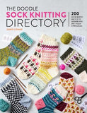 Book cover of 'The Doodle Sock Knitting Directory' with various knitted socks and yarn on a light background.
