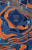 Book cover of 'Oliver Twist' by Charles Dickens with blue and orange design elements.