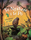 Book cover of 'Te Ngahere i te Po' with an owl, plants, and night sky illustration.